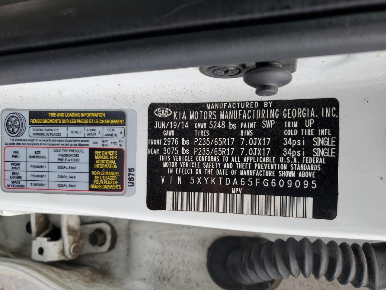 2015 Kia Sorento Lx VIN: 5XYKTDA65FG609095 Lot: 85916625