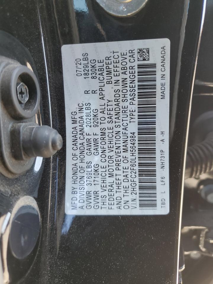 2020 Honda Civic Lx VIN: 2HGFC2F60LH564984 Lot: 85120115