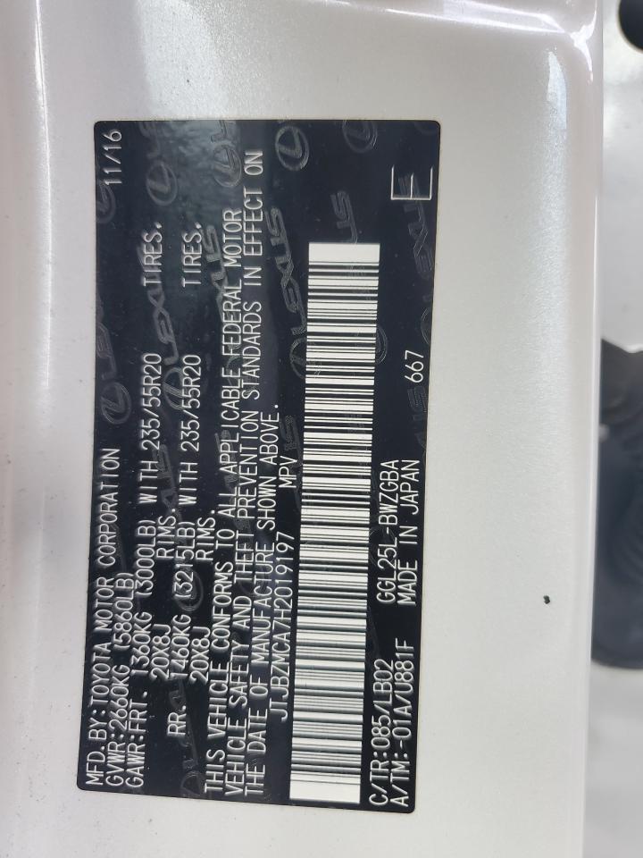 2017 Lexus Rx 350 Base VIN: JTJBZMCA7H2019197 Lot: 85895705