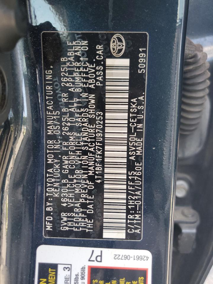 2015 Toyota Camry Le VIN: 4T1BF1FK7FU970253 Lot: 85668295