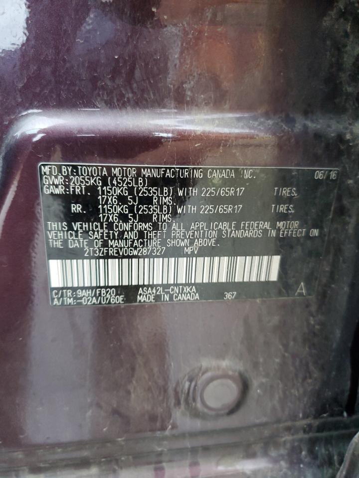 2016 Toyota Rav4 Le VIN: 2T3ZFREV0GW287327 Lot: 85261825