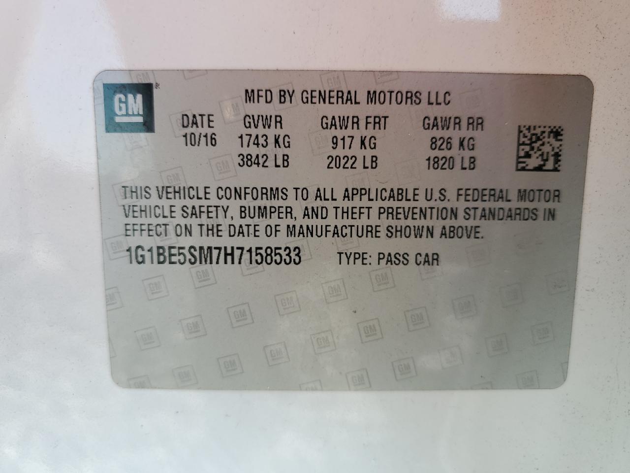 2017 Chevrolet Cruze Lt VIN: 1G1BE5SM7H7158533 Lot: 86594295