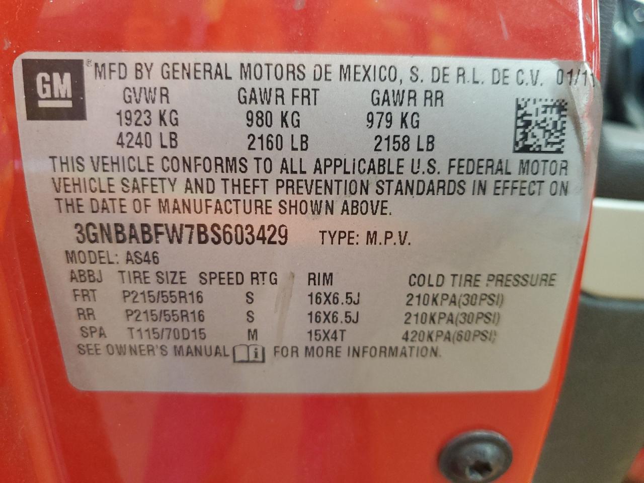 2011 Chevrolet Hhr Lt VIN: 3GNBABFW7BS603429 Lot: 82209735