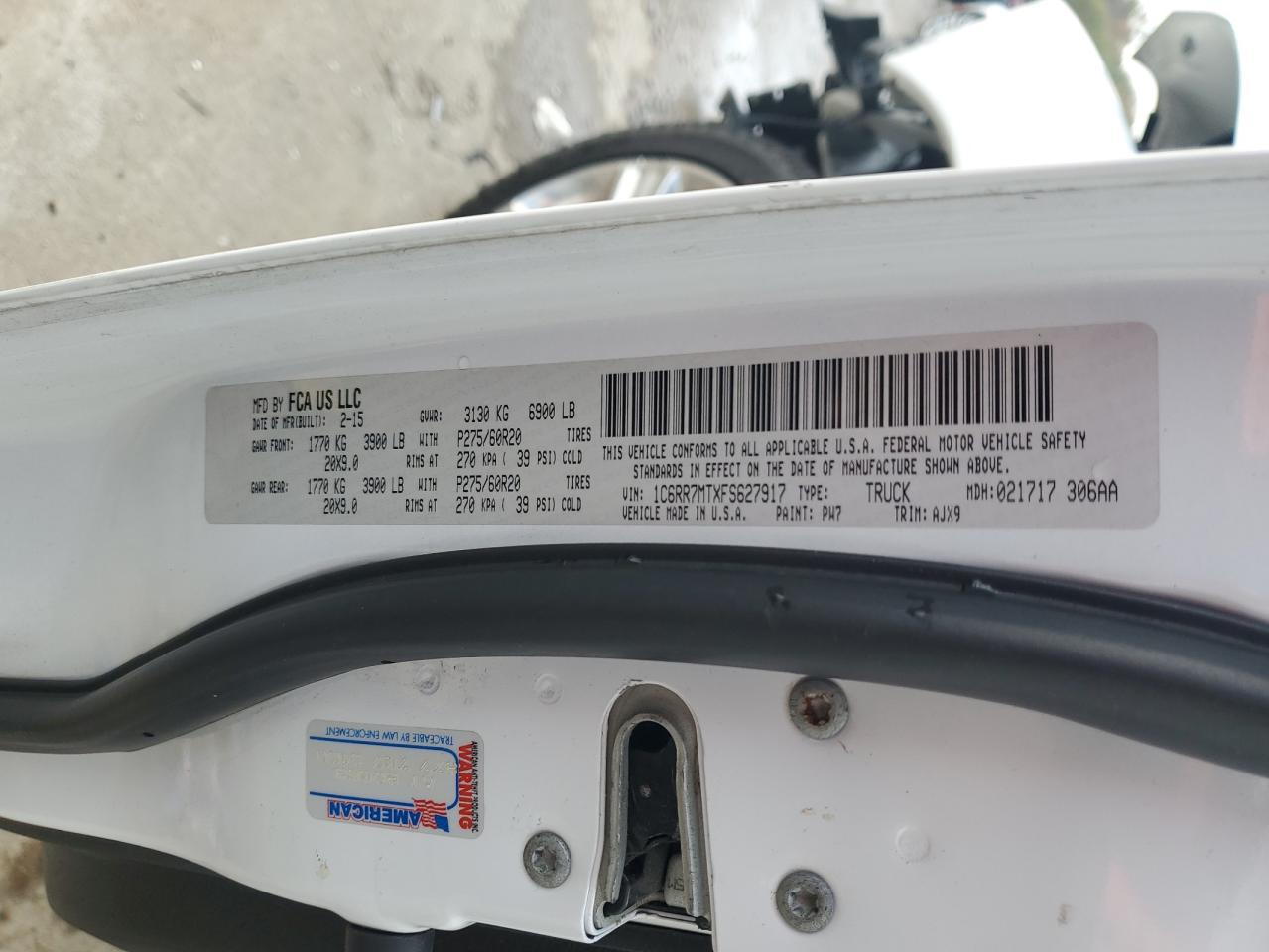 2015 Ram 1500 Sport VIN: 1C6RR7MTXFS627917 Lot: 90330515