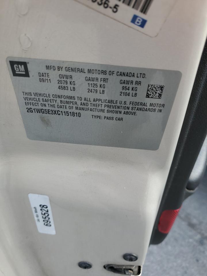 2012 Chevrolet Impala Lt VIN: 2G1WG5E3XC1151810 Lot: 84818435