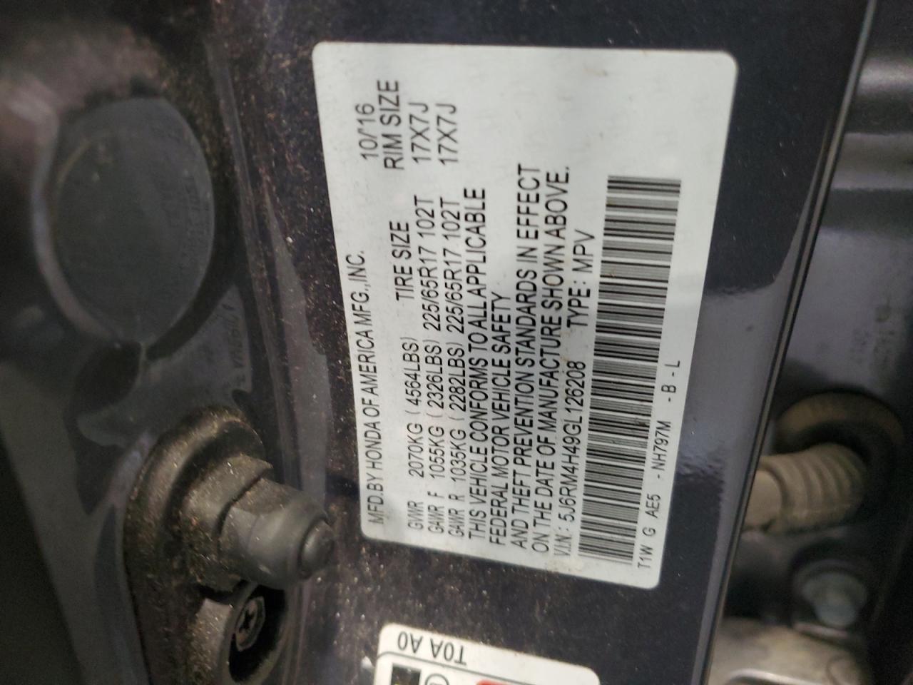 2016 Honda Cr-V Se VIN: 5J6RM4H49GL126208 Lot: 82271145