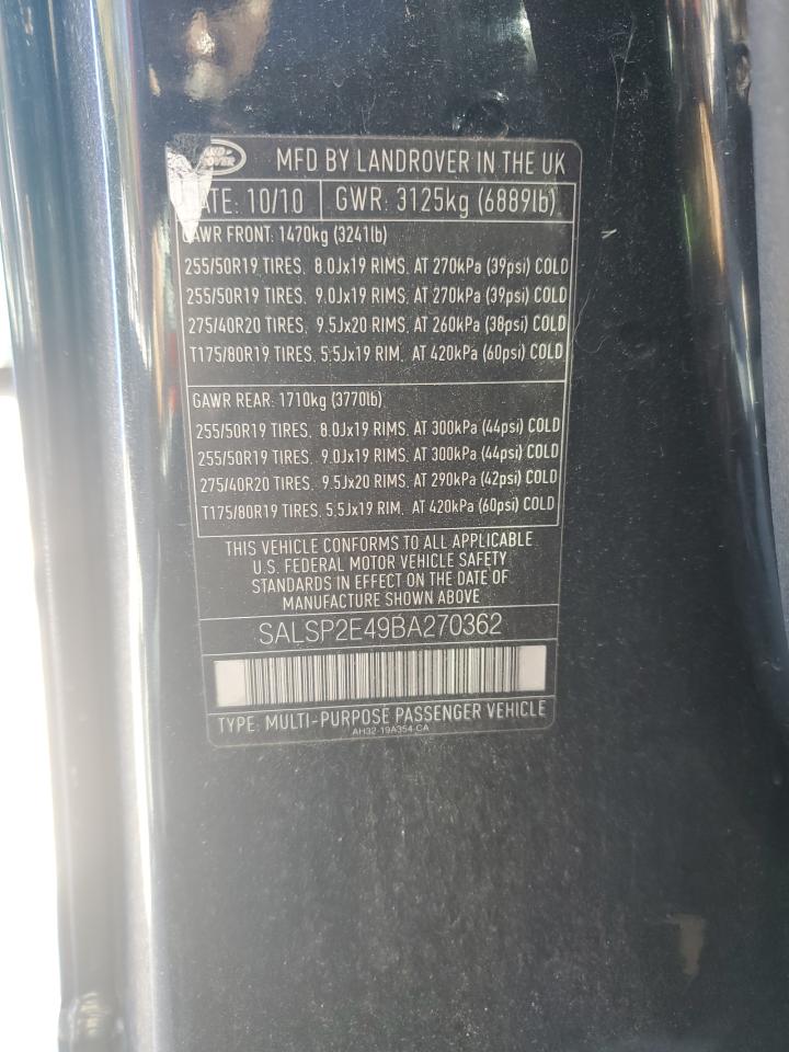 2011 Land Rover Range Rover Sport Autobiography VIN: SALSP2E49BA270362 Lot: 82587535
