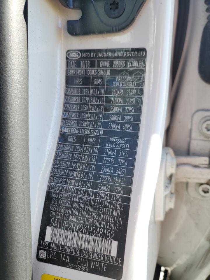 2019 Land Rover Range Rover Evoque Se VIN: SALVP2RX2KH348182 Lot: 84659245