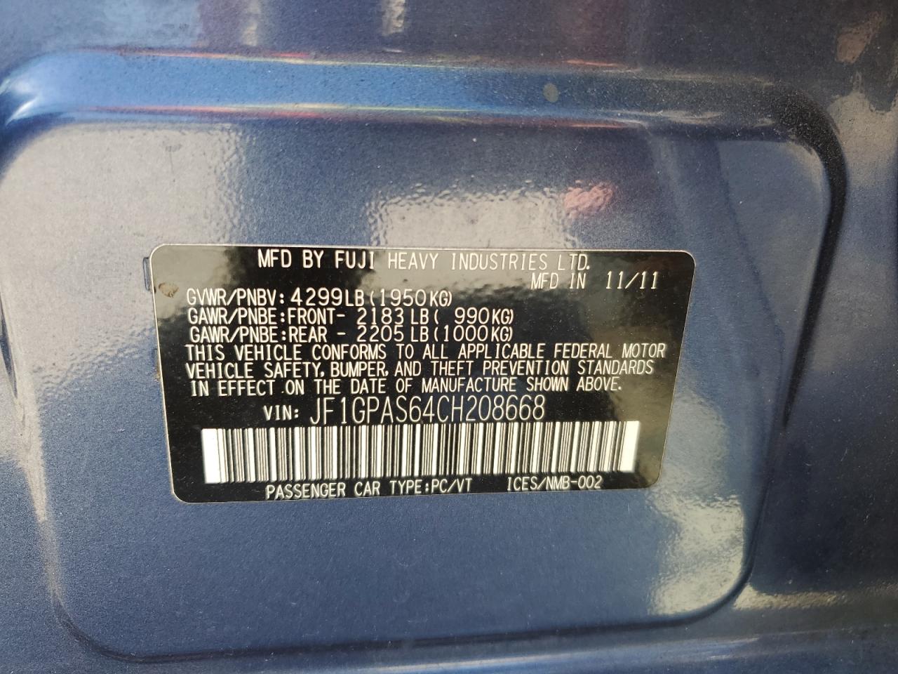 2012 Subaru Impreza Sport Limited VIN: JF1GPAS64CH208668 Lot: 85312215