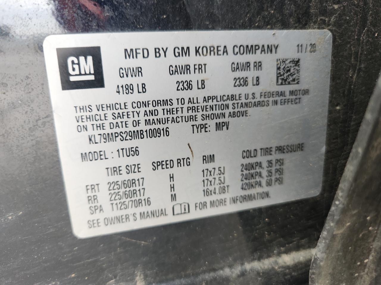 2021 Chevrolet Trailblazer Lt VIN: KL79MPS29MB100916 Lot: 85569555