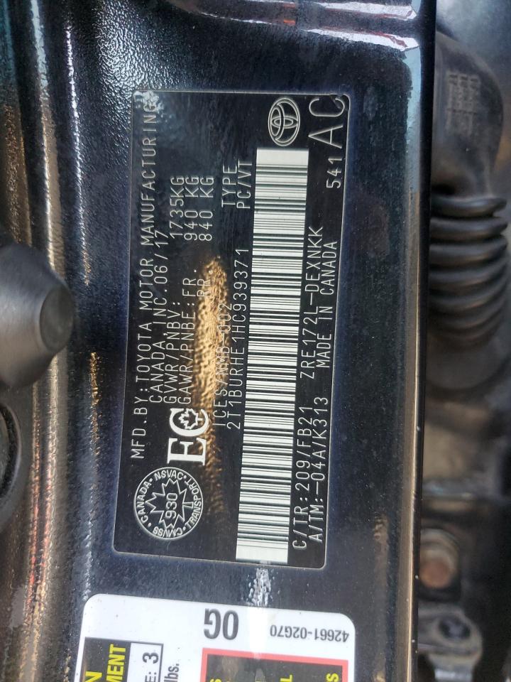 2017 Toyota Corolla L VIN: 2T1BURHE1HC939371 Lot: 84198895