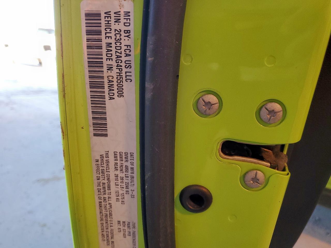 2023 Dodge Challenger Sxt VIN: 2C3CDZAG4PH550006 Lot: 90461155