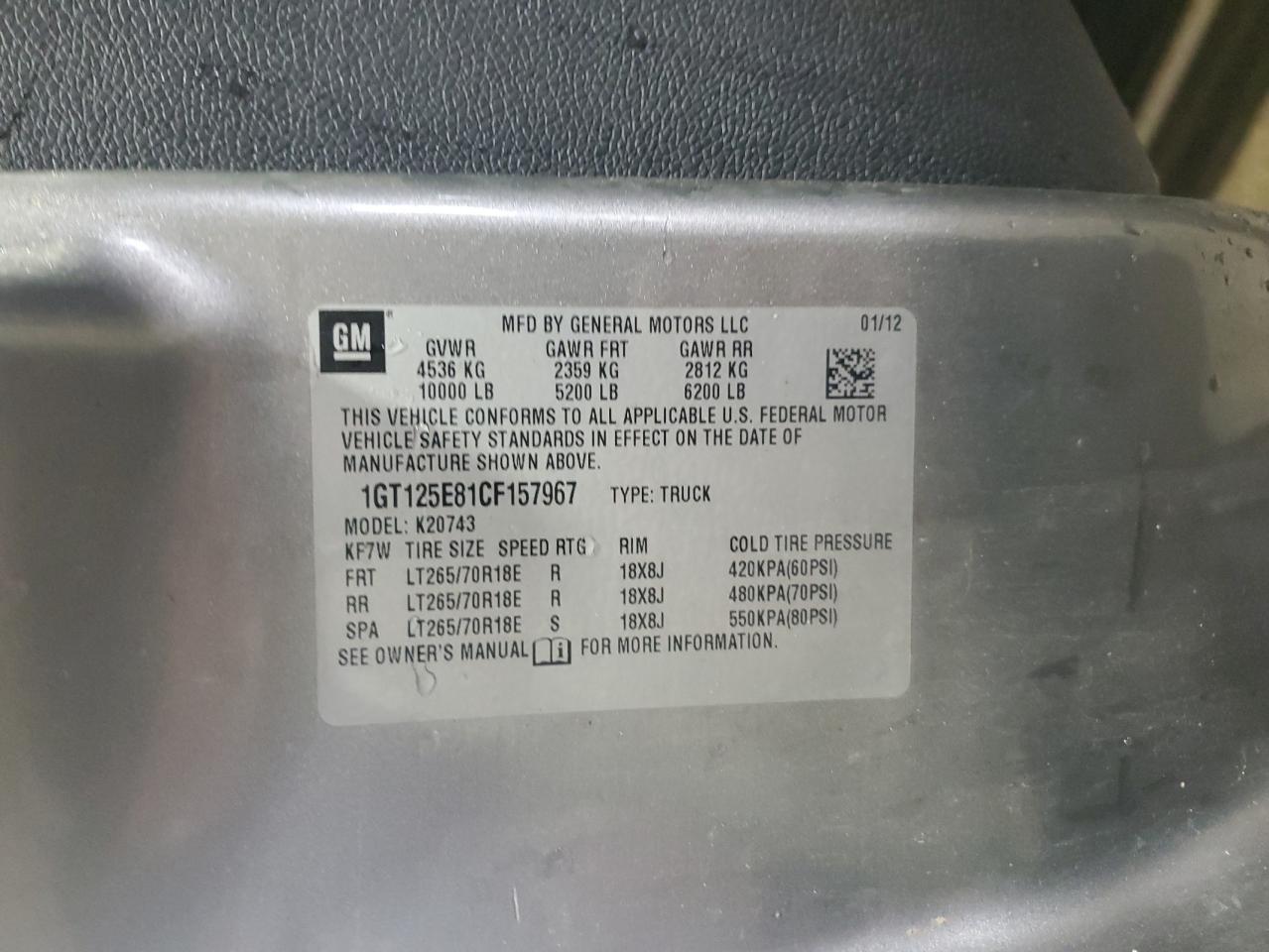 2012 GMC Sierra K2500 Denali VIN: 1GT125E81CF157967 Lot: 90656745