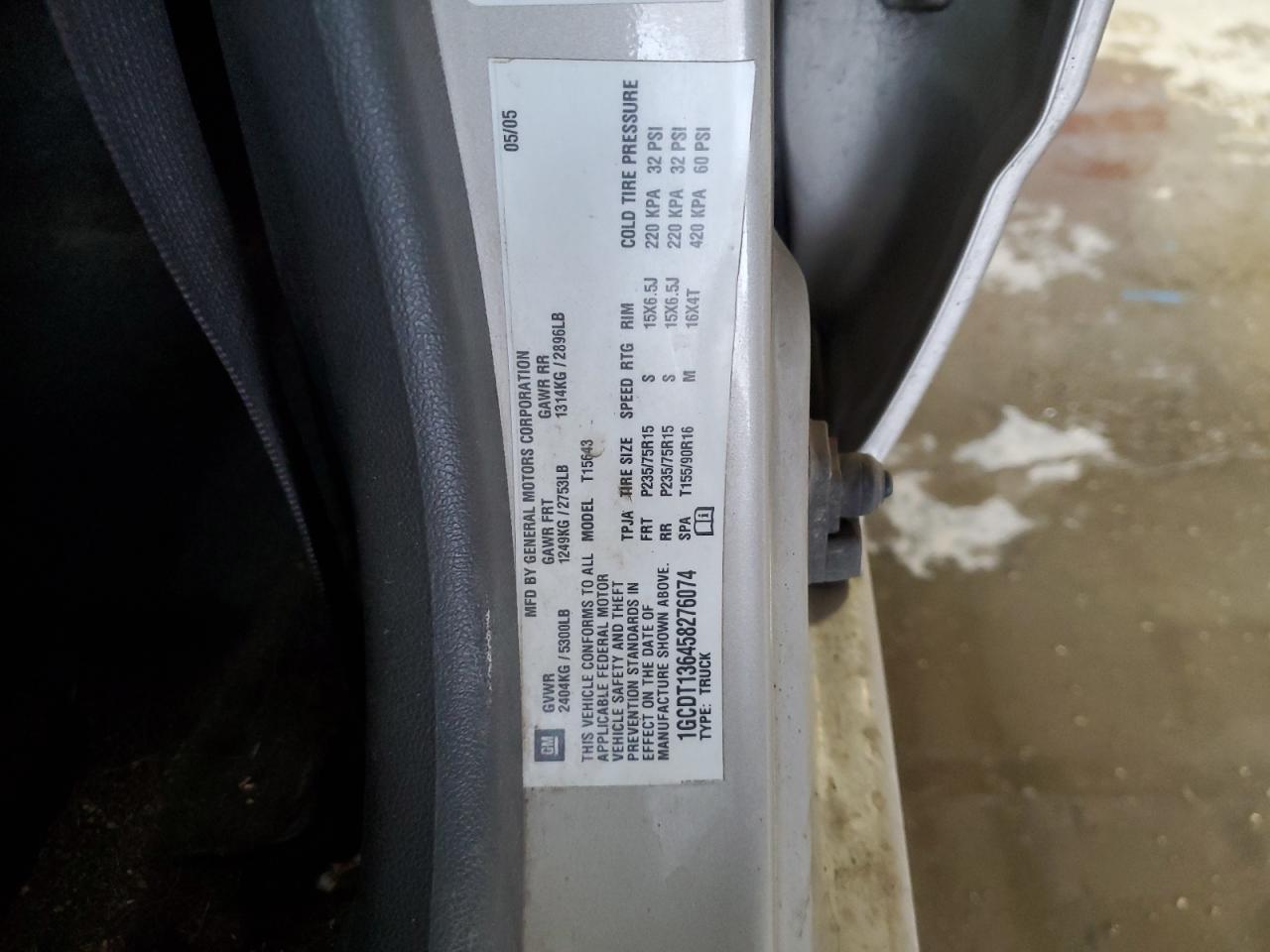 2005 Chevrolet Colorado VIN: 1GCDT136458276074 Lot: 86226165