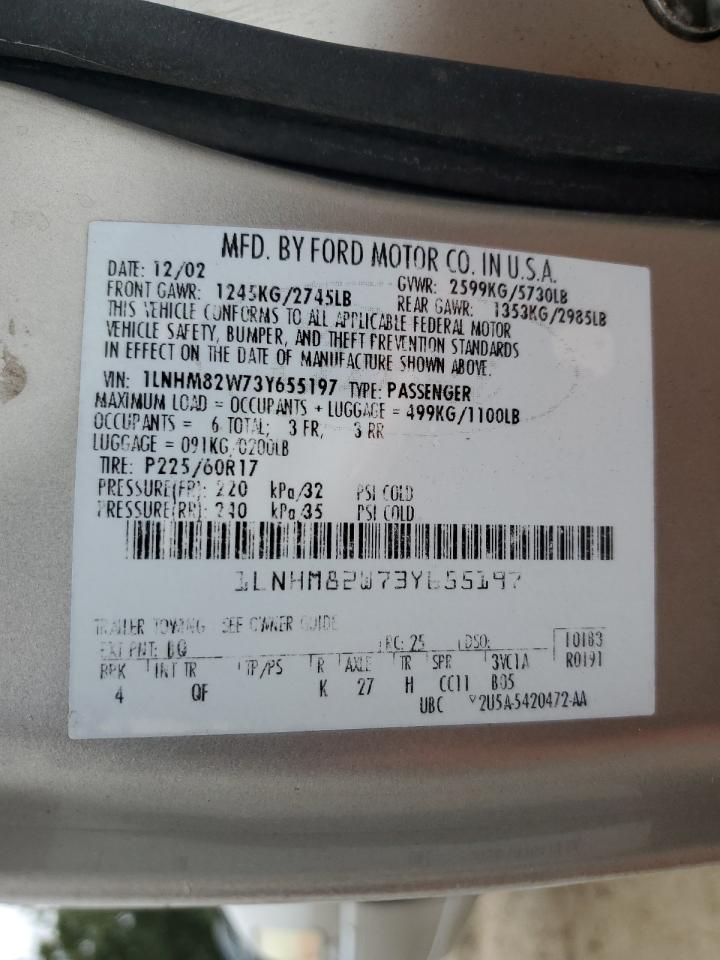 2003 Lincoln Town Car Signature VIN: 1LNHM82W73Y655197 Lot: 90074975