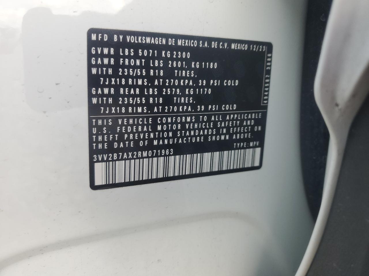 2024 Volkswagen Tiguan Se VIN: 3VV2B7AX2RM071963 Lot: 90213995