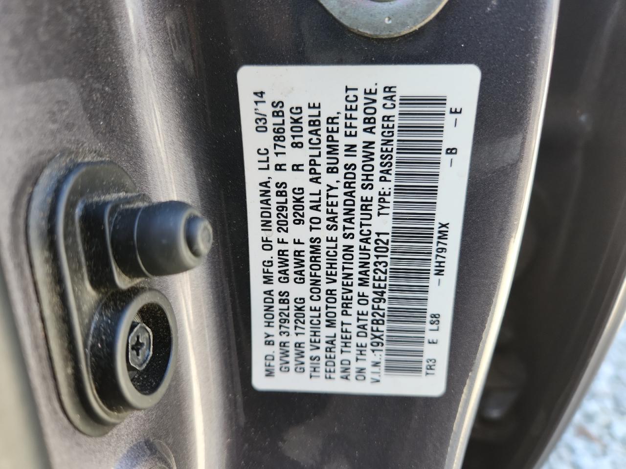 2014 Honda Civic Exl VIN: 19XFB2F94EE231021 Lot: 84392295