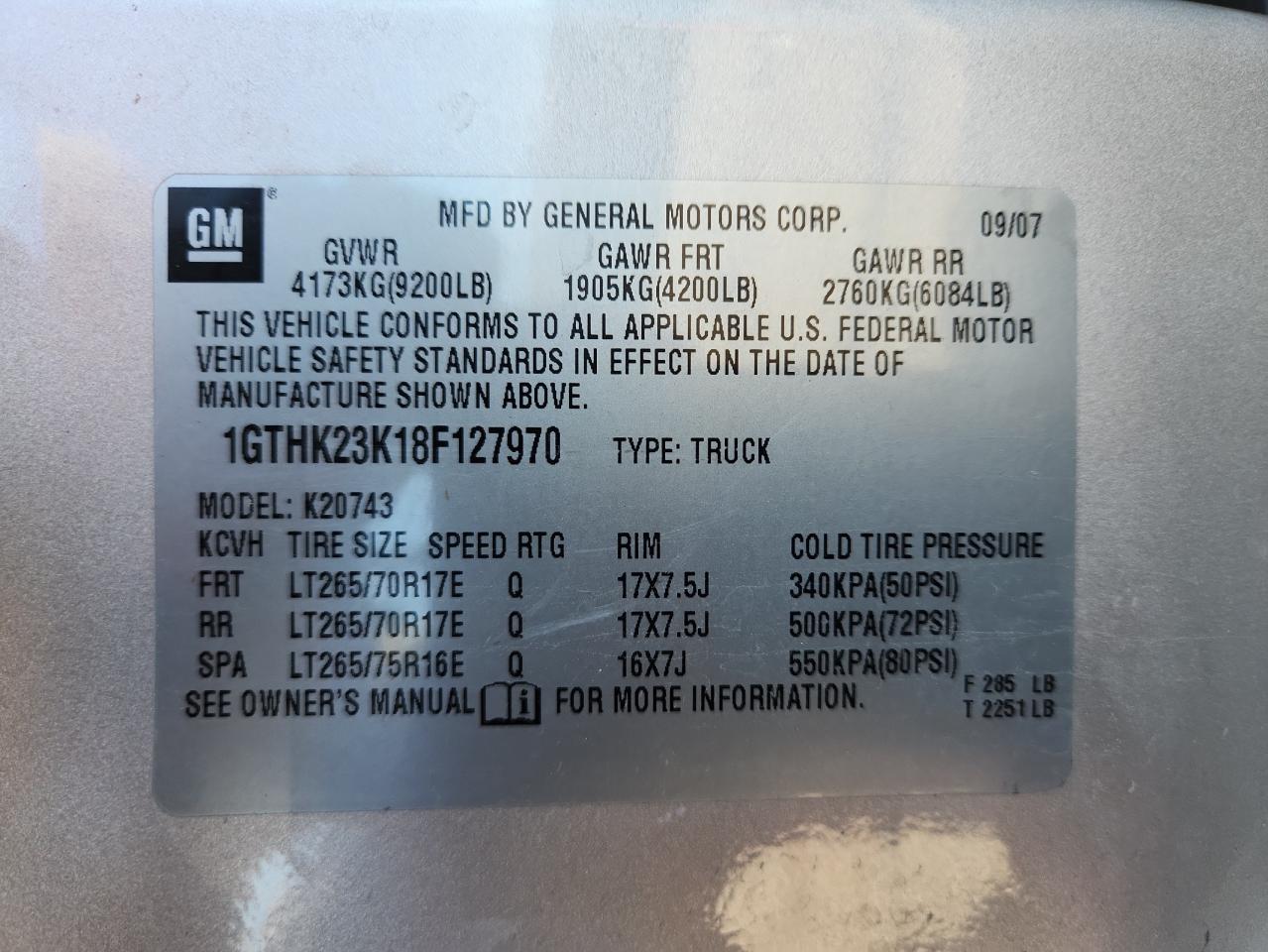 2008 GMC Sierra K2500 Heavy Duty VIN: 1GTHK23K18F127970 Lot: 89919435