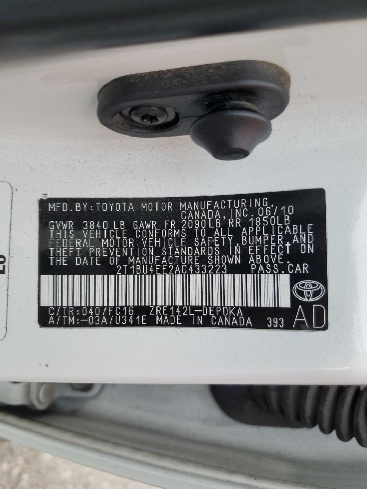 2010 Toyota Corolla Base VIN: 2T1BU4EE2AC433223 Lot: 85157055