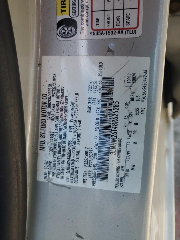 2008 Lincoln Mkz VIN: 3LNHM26T48R625285 Lot: 85165795