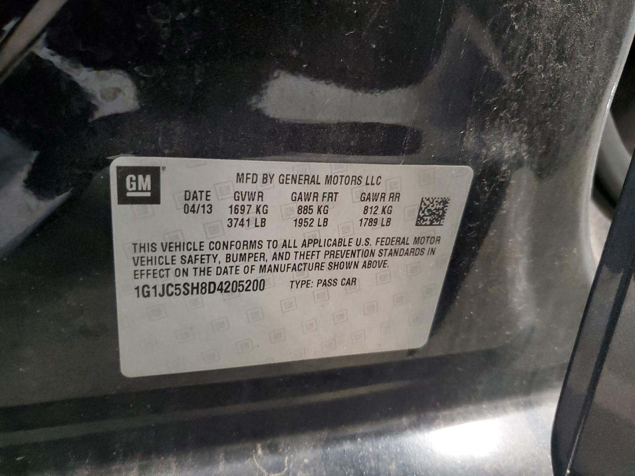 2013 Chevrolet Sonic Lt VIN: 1G1JC5SH8D4205200 Lot: 85286075