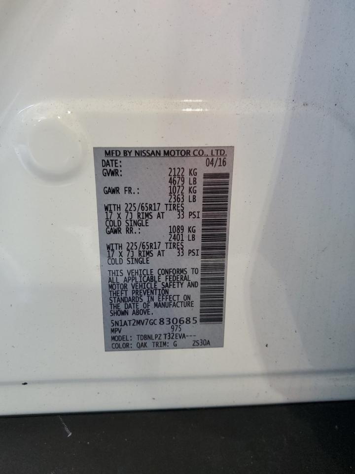 2016 Nissan Rogue S VIN: 5N1AT2MV7GC830685 Lot: 84787785