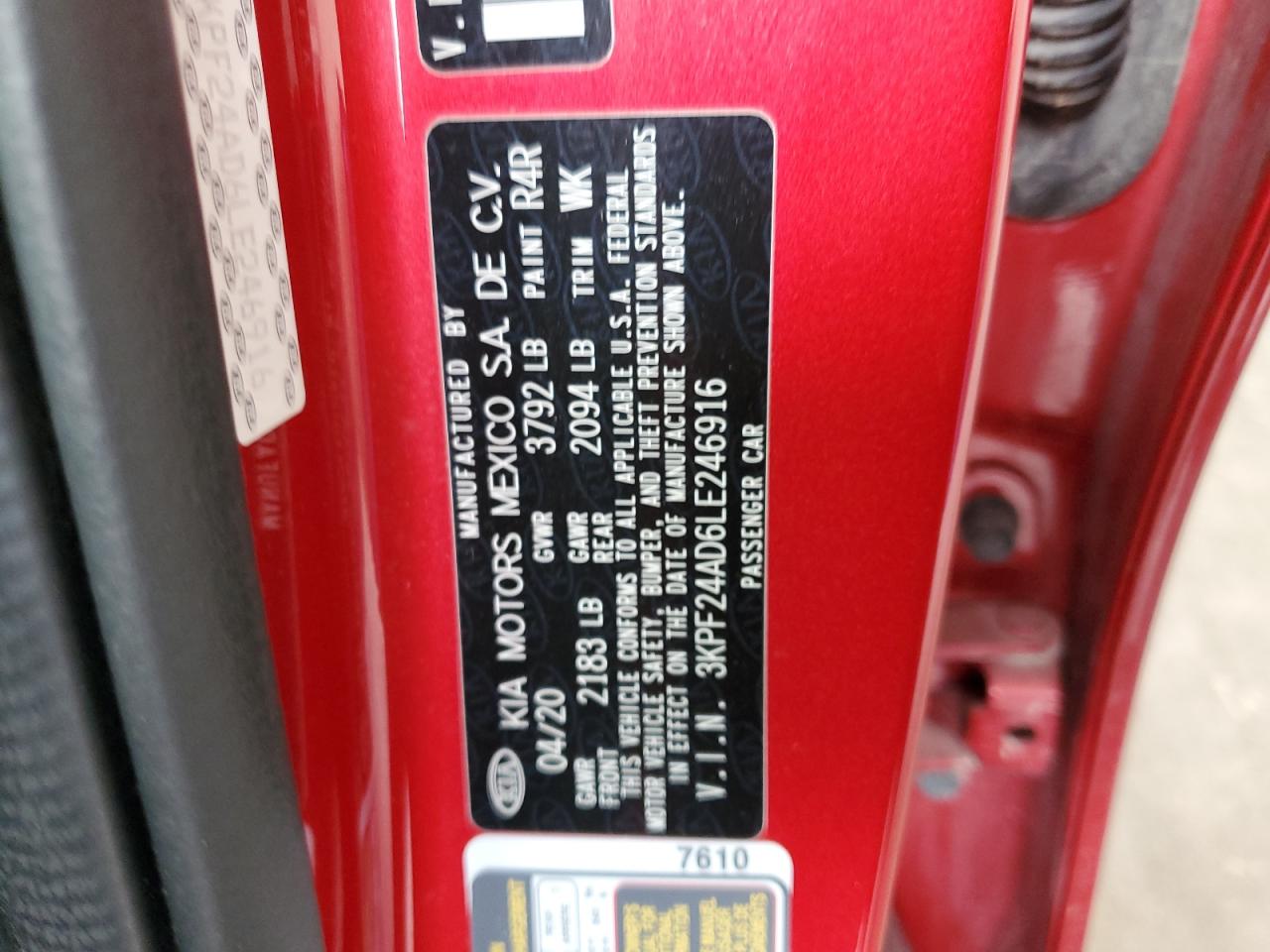 2020 Kia Forte Fe VIN: 3KPF24AD6LE246916 Lot: 90245965