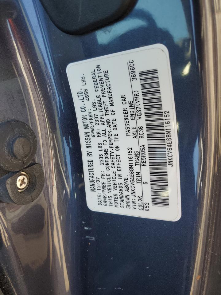 2008 Infiniti G37 Base VIN: JNKCV64E68M116152 Lot: 84623695