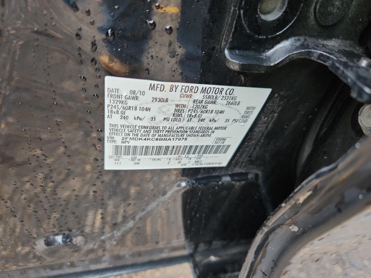 2011 Ford Edge Limited VIN: 2FMDK4KC8BBA17975 Lot: 85377635