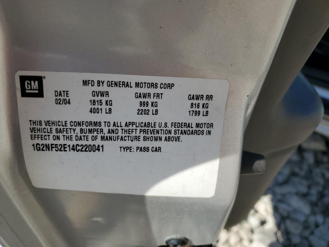 2004 Pontiac Grand Am Se1 VIN: 1G2NF52E14C220041 Lot: 81936815