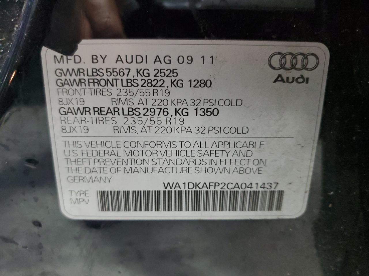 2012 Audi Q5 Premium Plus VIN: WA1DKAFP2CA041437 Lot: 90109525