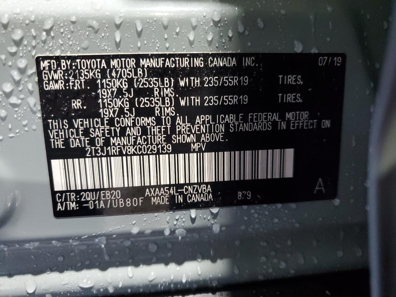 2019 Toyota Rav4 Adventure VIN: 2T3J1RFV8KC029139 Lot: 86066775