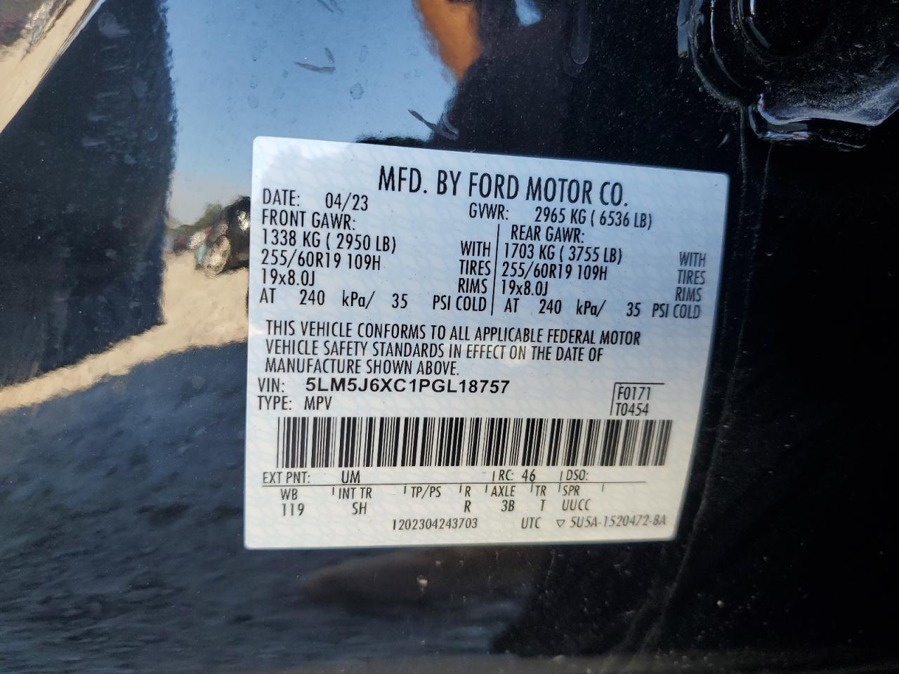 2023 Lincoln Aviator VIN: 5LM5J6XC1PGL18757 Lot: 81900085