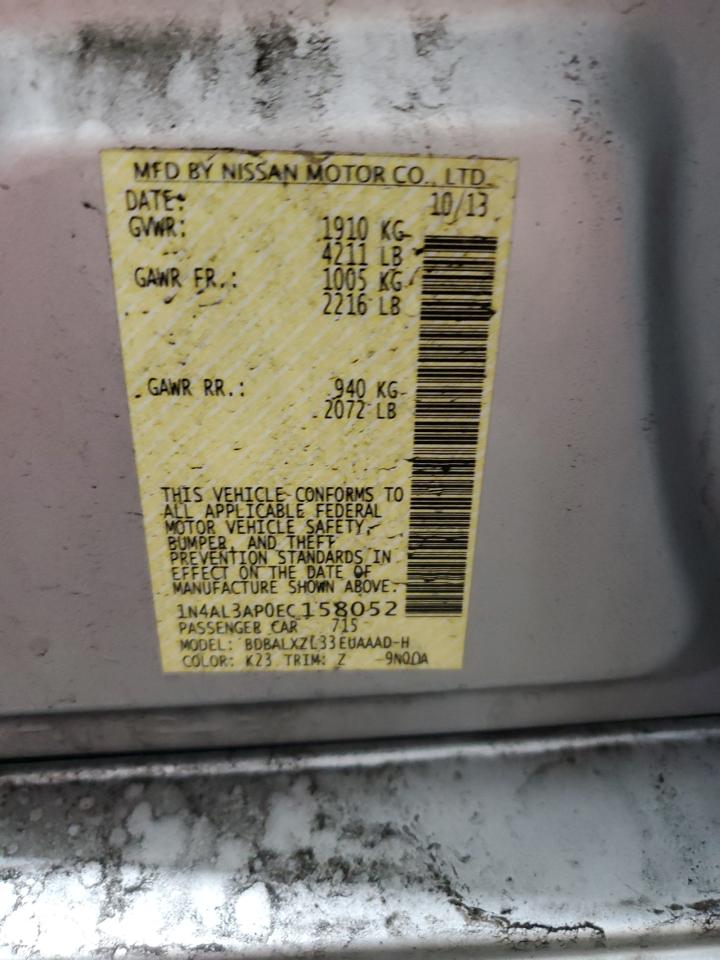 2014 Nissan Altima 2.5 VIN: 1N4AL3AP0EC158052 Lot: 85534195