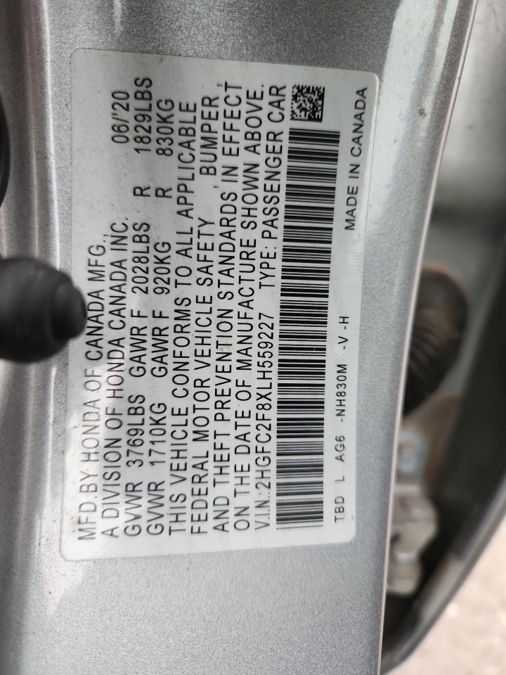 2020 Honda Civic Sport VIN: 2HGFC2F8XLH559227 Lot: 82417395