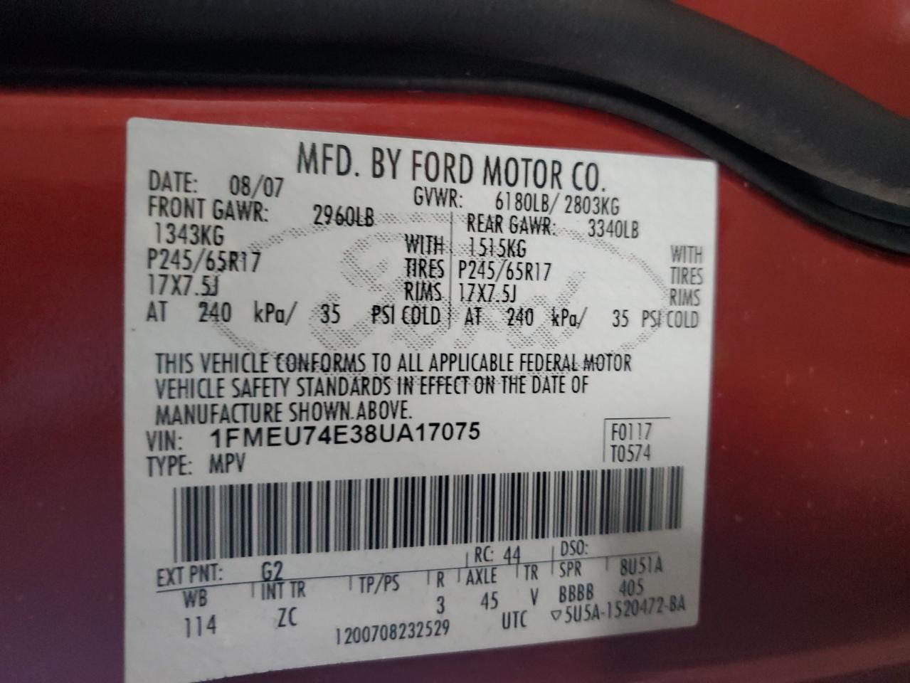 2008 Ford Explorer Eddie Bauer VIN: 1FMEU74E38UA17075 Lot: 85110945