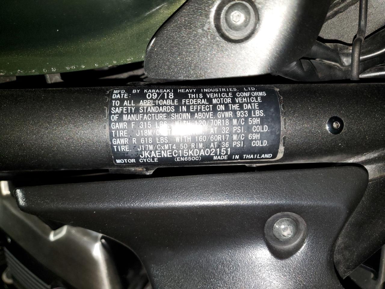 2019 Kawasaki En650 C VIN: JKAENEC15KDA02151 Lot: 91148325