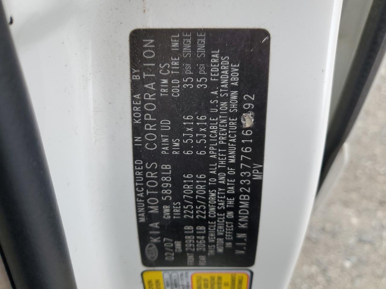 2007 Kia Sedona Ex VIN: KNDMB233776167492 Lot: 86121305