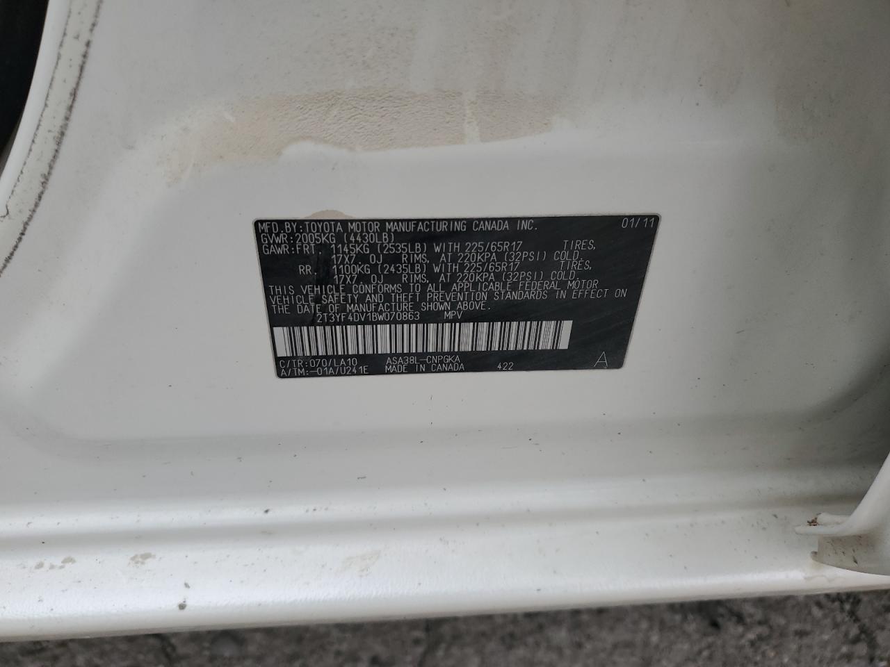 2011 Toyota Rav4 Limited VIN: 2T3YF4DV1BW070863 Lot: 90213605