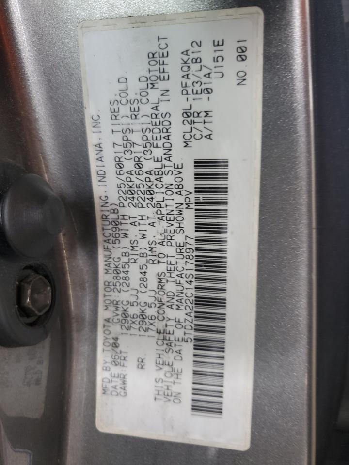 2004 Toyota Sienna Xle VIN: 5TDZA22C14S178977 Lot: 84794395