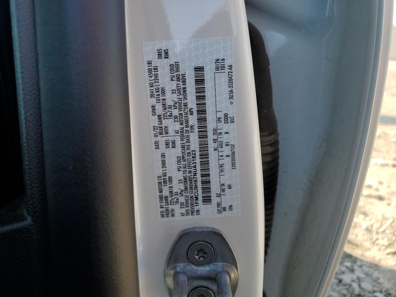 2022 Ford Escape Sel VIN: 1FMCU9H67NUA31823 Lot: 82235505