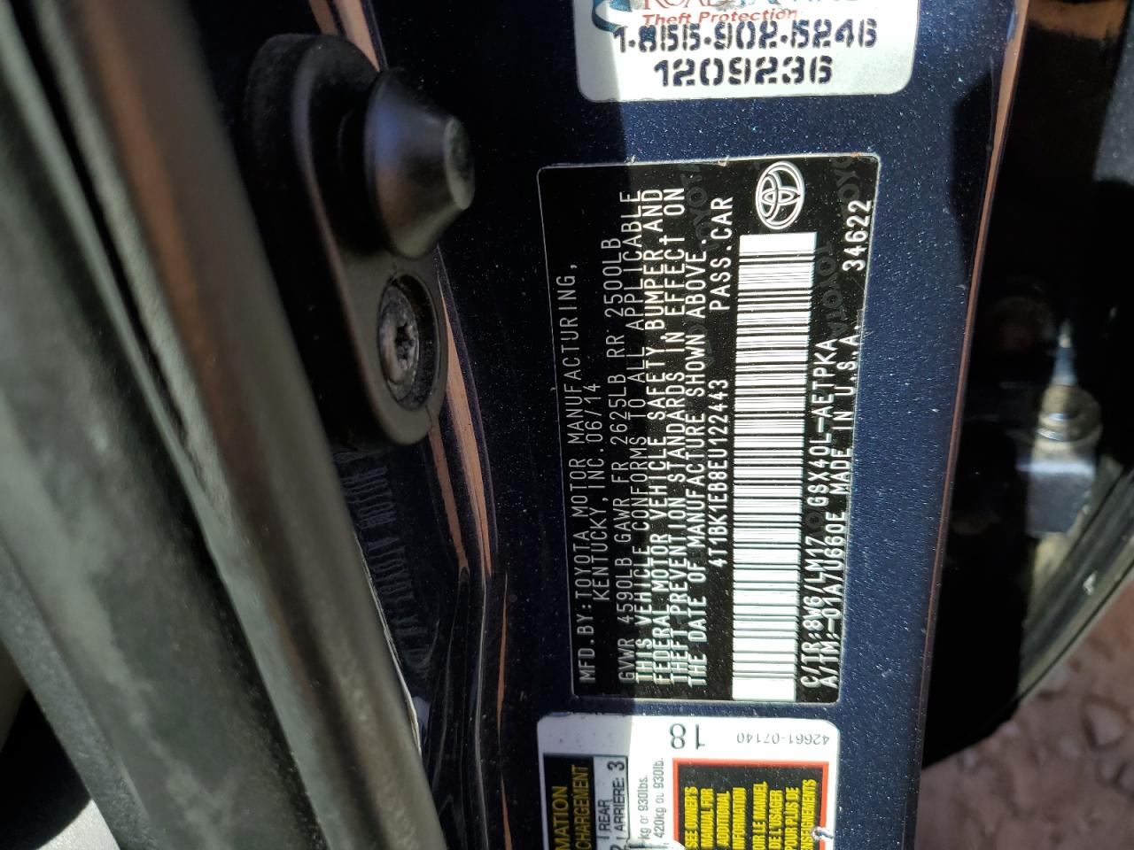 2014 Toyota Avalon Base VIN: 4T1BK1EB8EU122443 Lot: 82270615