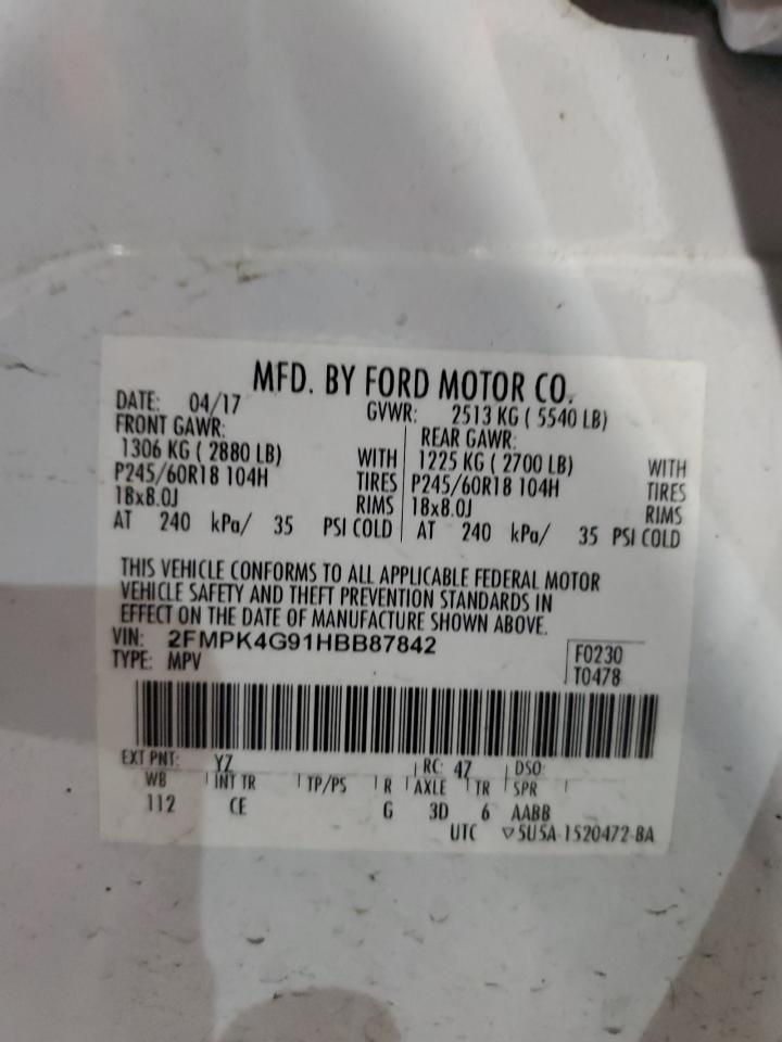 2017 Ford Edge Se VIN: 2FMPK4G91HBB87842 Lot: 90015515