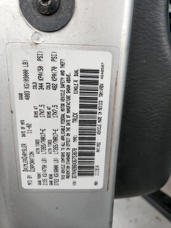 2003 Dodge Ram 2500 St VIN: 3D7KA286X3G753678 Lot: 90452045