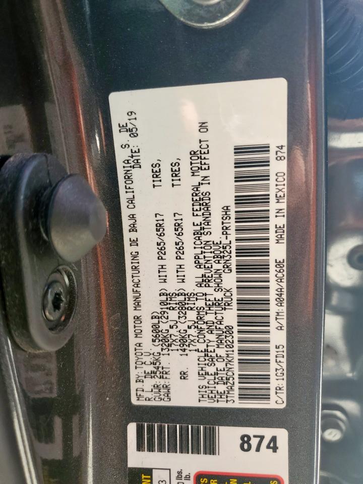 2019 Toyota Tacoma Double Cab VIN: 3TMAZ5CN7KM102300 Lot: 84707095