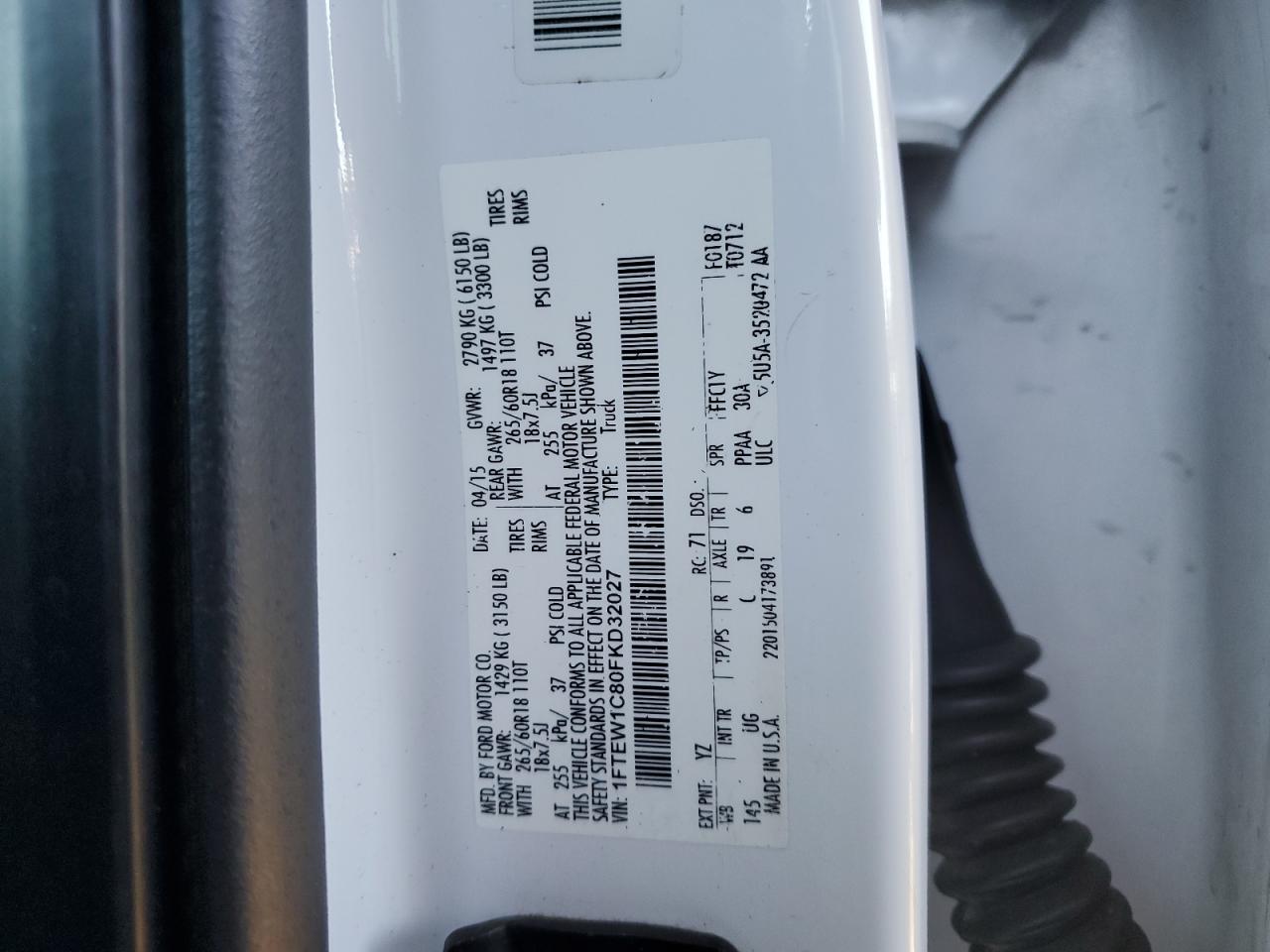 2015 Ford F150 Supercrew VIN: 1FTEW1C80FKD32027 Lot: 90043625