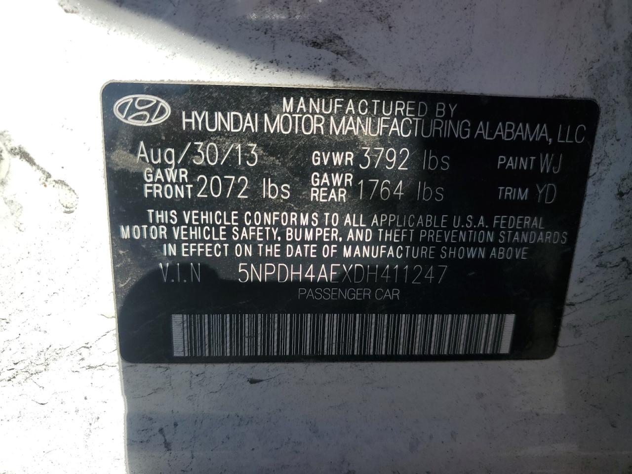 2013 Hyundai Elantra Gls VIN: 5NPDH4AEXDH411247 Lot: 85581185