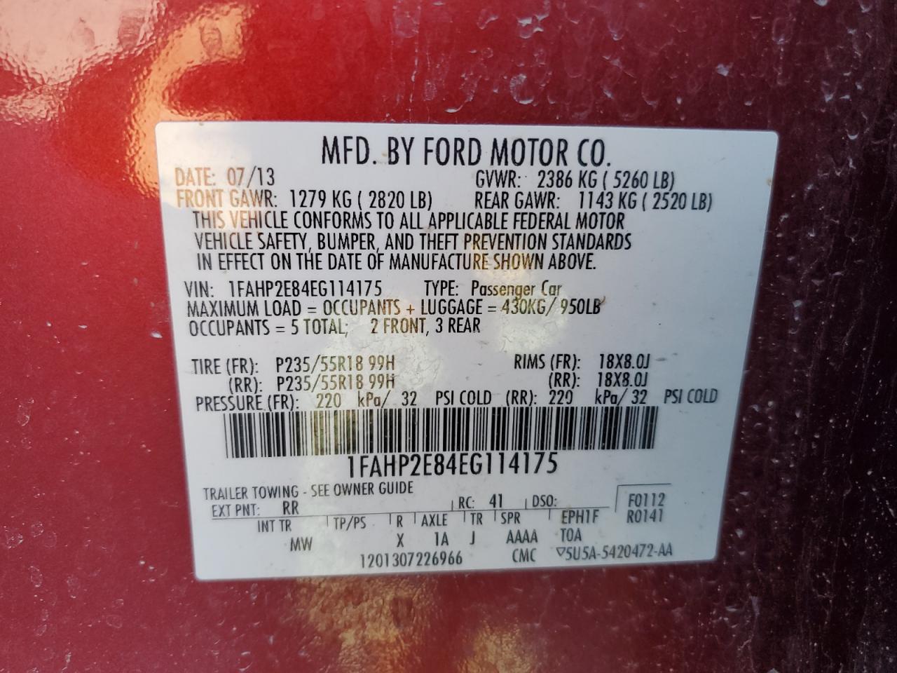 2014 Ford Taurus Sel VIN: 1FAHP2E84EG114175 Lot: 86668545