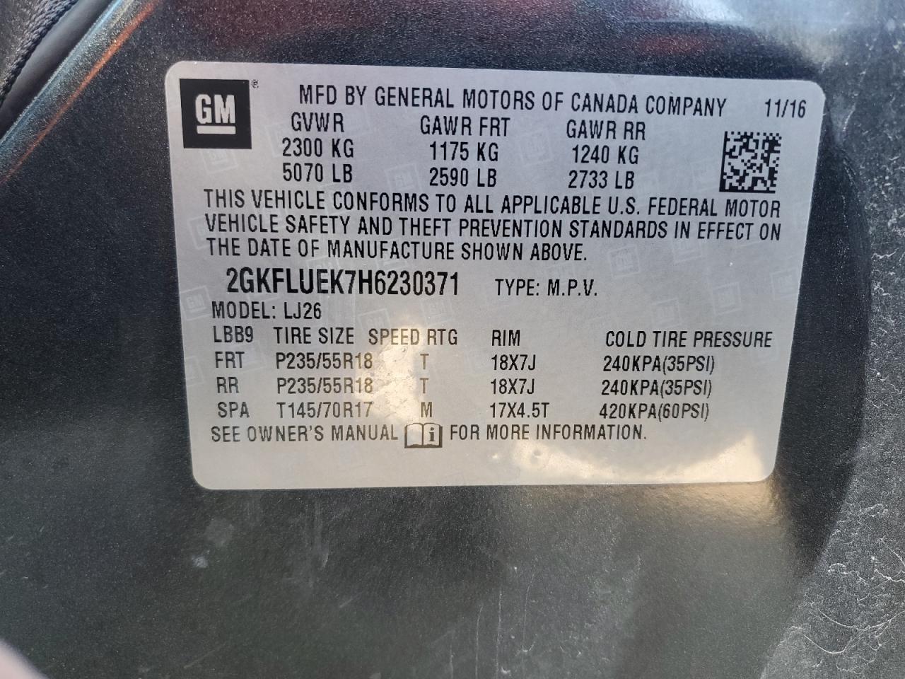 2017 GMC Terrain Slt VIN: 2GKFLUEK7H6230371 Lot: 90533735