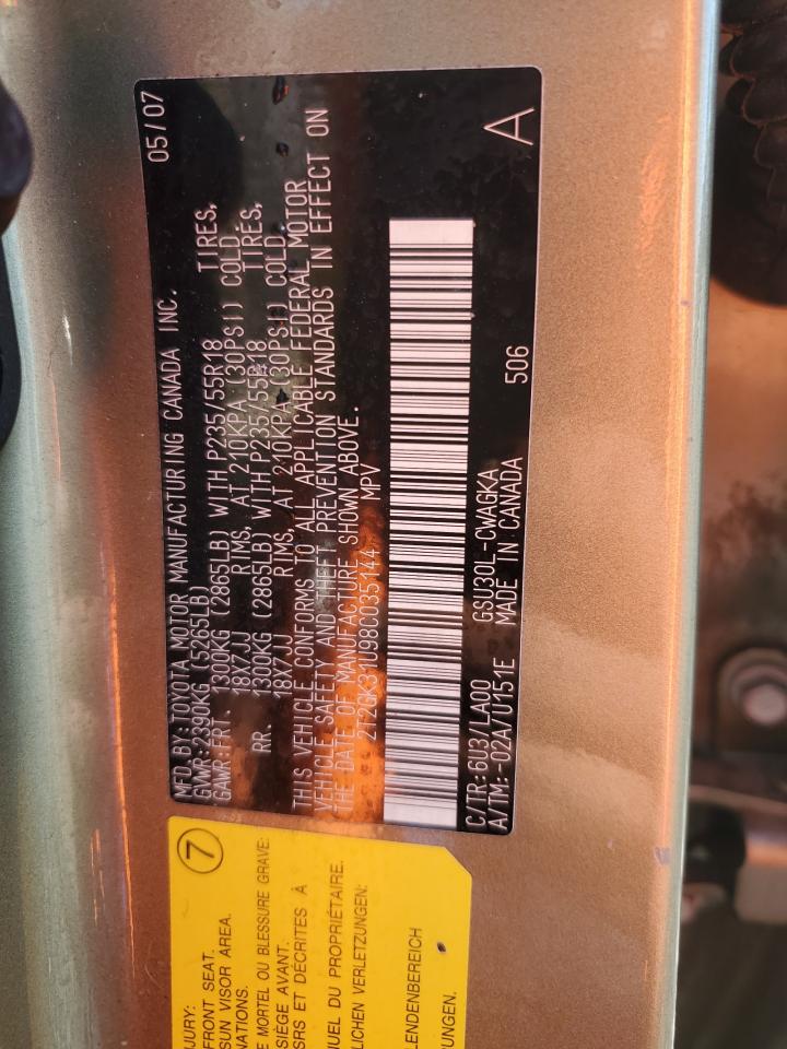 2008 Lexus Rx 350 VIN: 2T2GK31U98C035144 Lot: 89454315